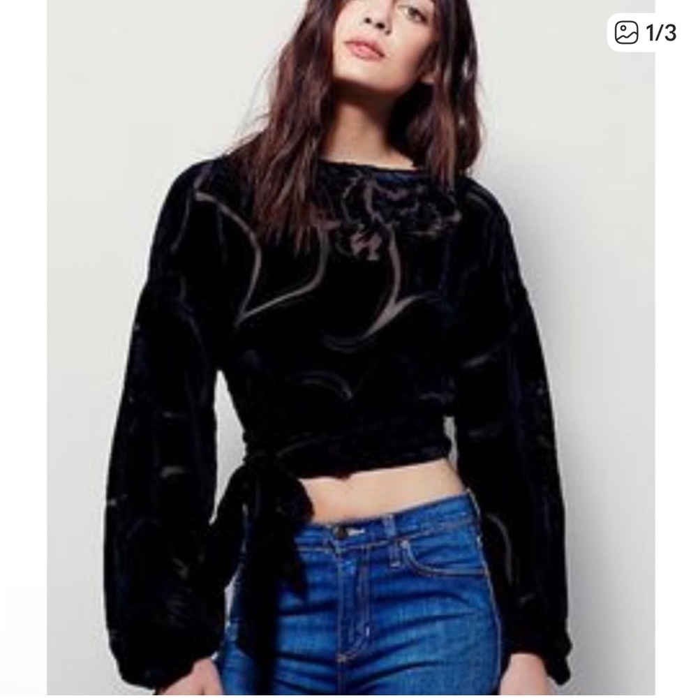 Free People Cropped Black Velvet Women's Top